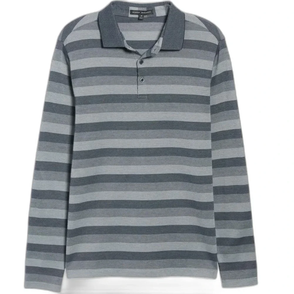 Robert Barakett Cota Stripe Long Sleeve Cotton Polo XXL NWOT